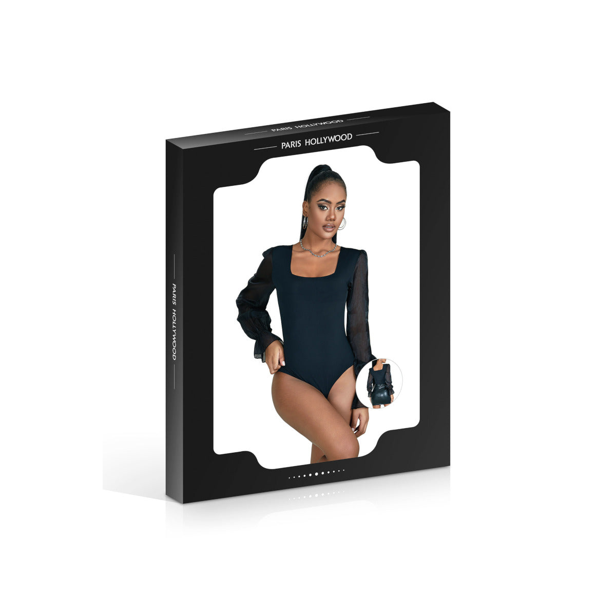 Body manches longues bouffantes, noir - Paris Hollywood