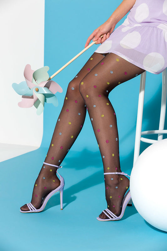 Collants fantaisie à pois colorés Joy, noir - Gabriella