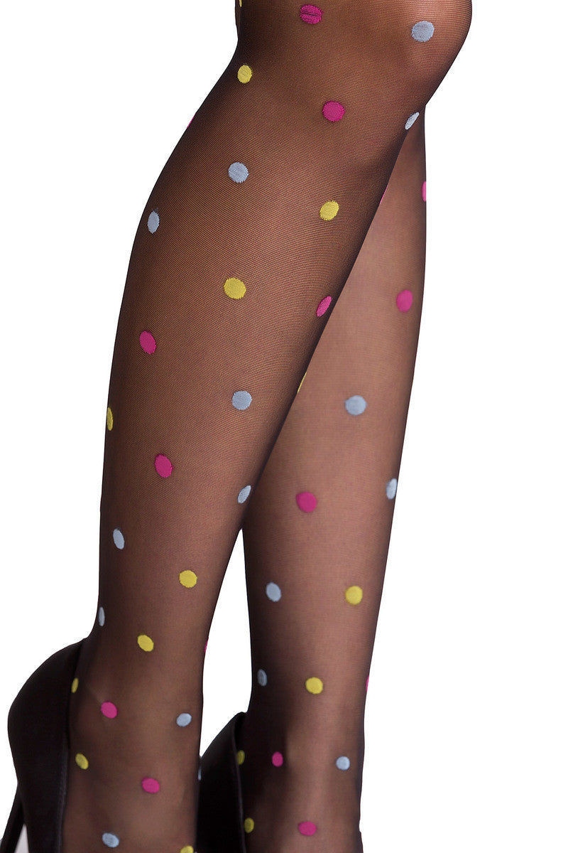 Collants fantaisie à pois colorés Joy, noir - Gabriella