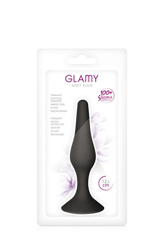 Plug anal doux en silicone 12,5 cm taille M, noir - Glamy