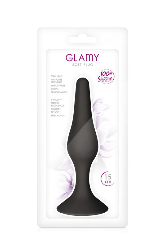 Plug anal doux en silicone 15 cm taille L, noir - Glamy