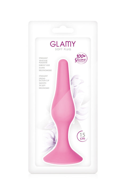 Plug anal doux en silicone 15 cm taille L, rose - Glamy