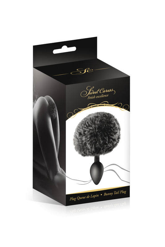 Plug anal avec pompon en fourrure, noir - Sweet Caress