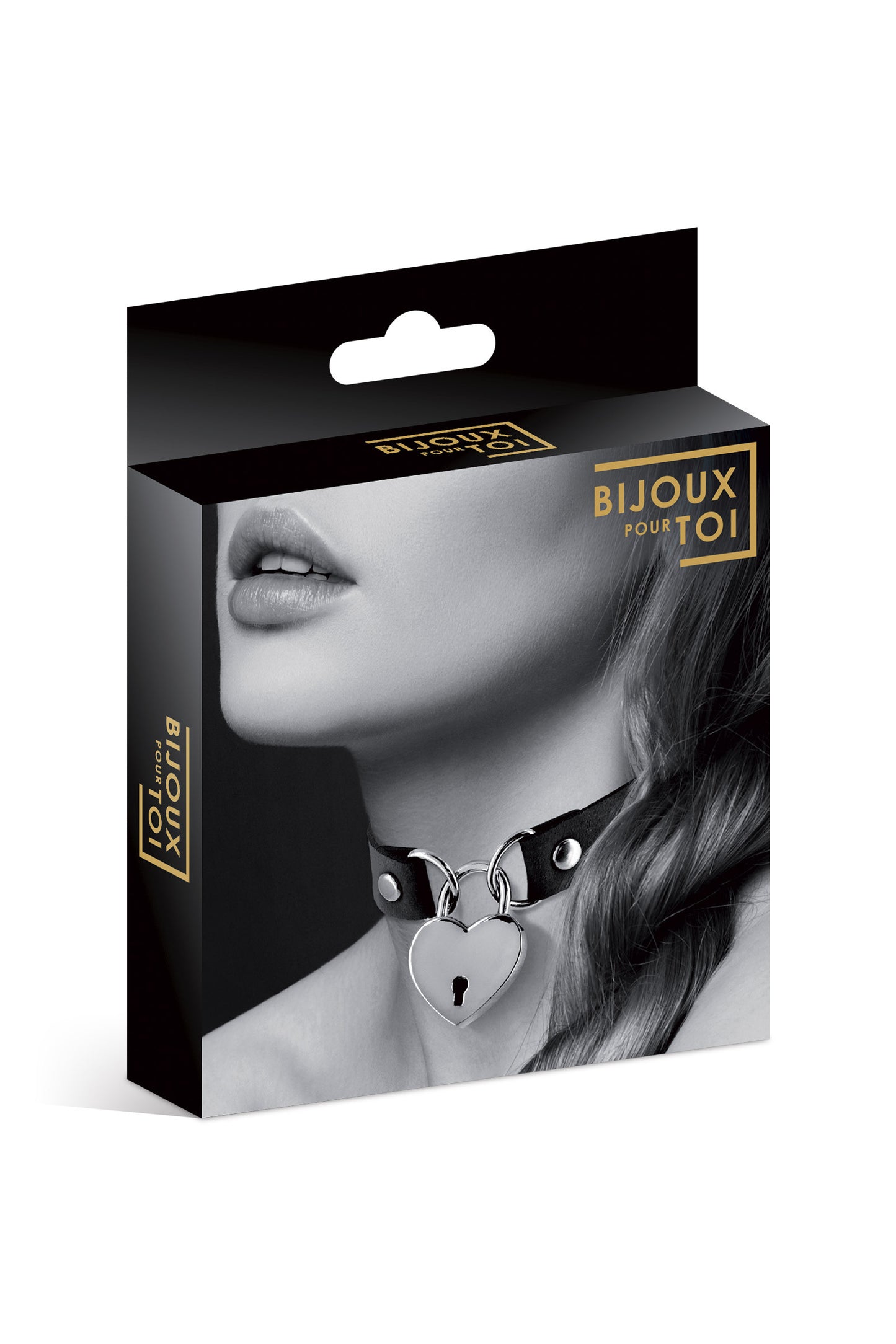 Collier en simili cuir avec cadenas cœur argenté, noir - Bijoux pour toi