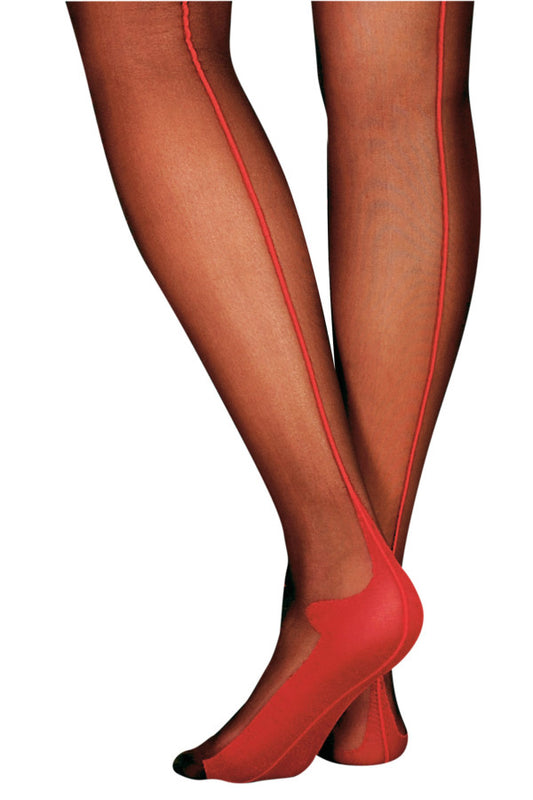 Bas couture pour porte-jarretelles Flora, noir et rouge - Anne Dalès