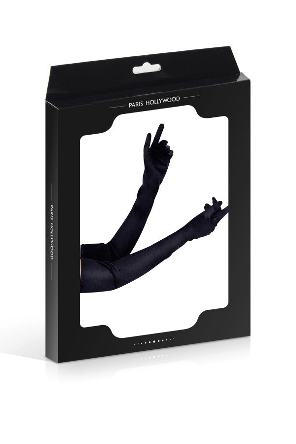 Gants longs en satin, noir - Paris Hollywood