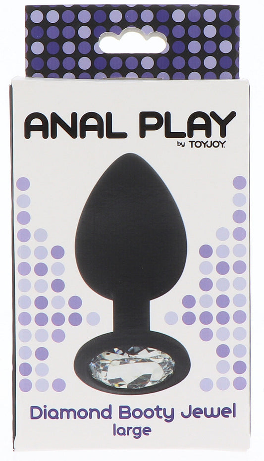 Plug anal bijou transparent Diamond Booty taille L, noir marque ToyJoy dans son packaging