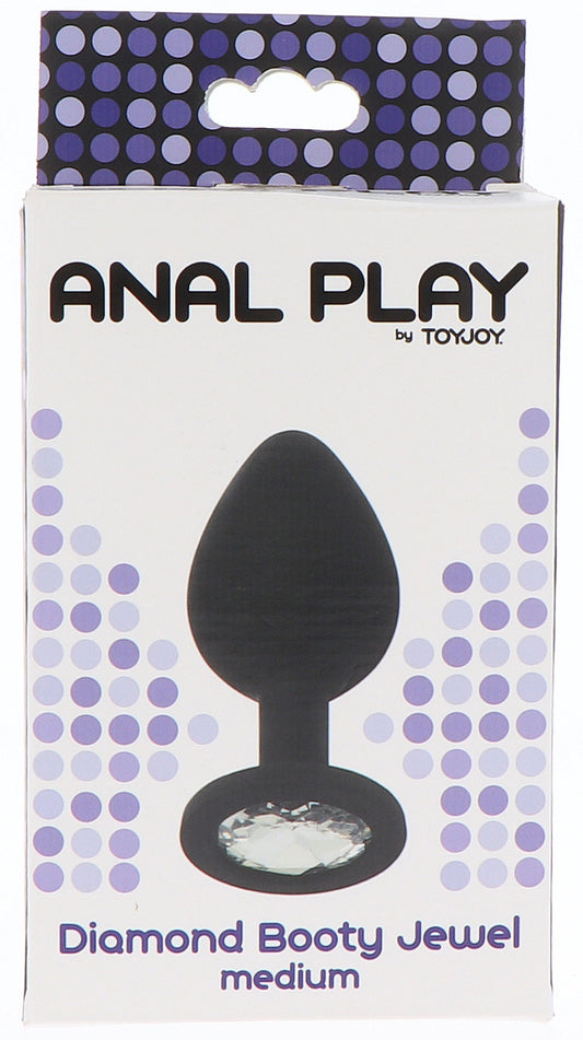 Plug anal bijou transparent Diamond Booty taille M, noir marque ToyJoy vu dans son packaging