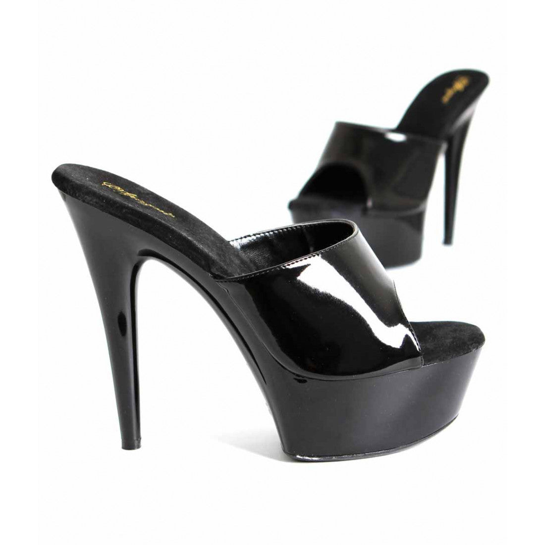 Mules à plateforme en grande taille, noir verni - Sois Belle