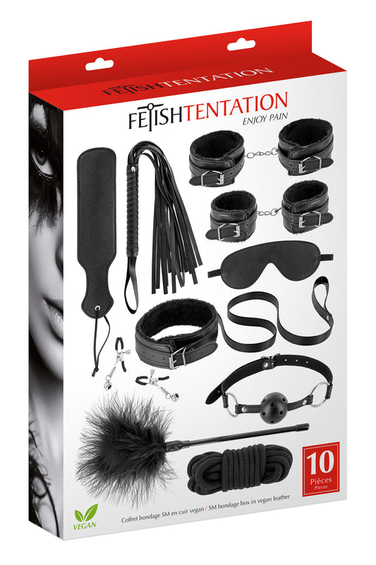 Coffret bondage SM en cuir vegan, 10 pièces - Fetish Tentation