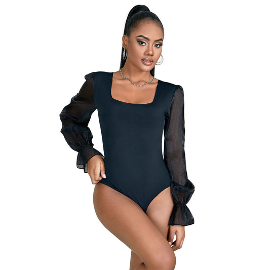 Body manches longues bouffantes, noir - Paris Hollywood