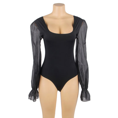 Body manches longues bouffantes, noir - Paris Hollywood