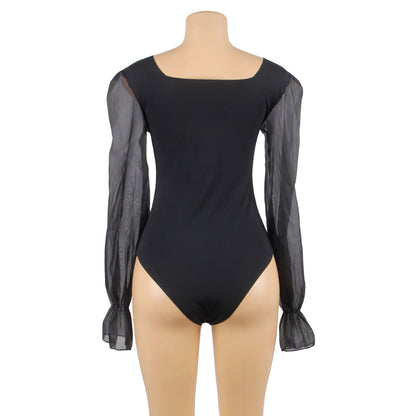 Body manches longues bouffantes, noir - Paris Hollywood