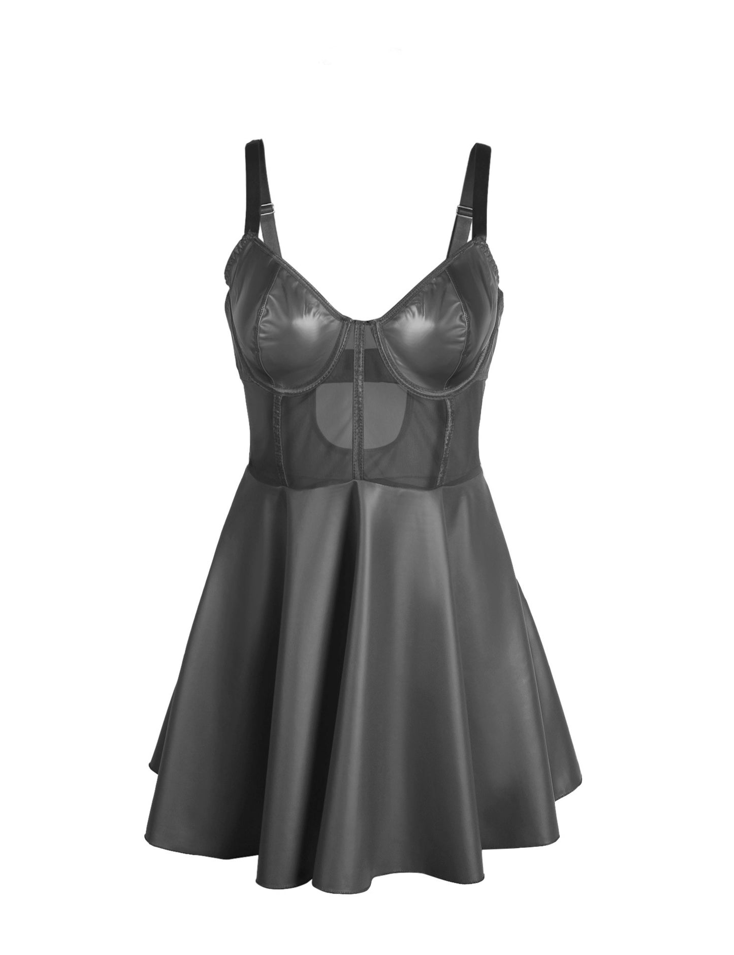 Robe patineuse en wetlook, noir - Paris Hollywood