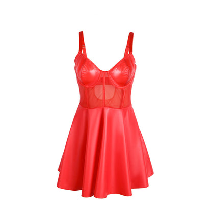 Robe patineuse en weetlook avec string, rouge - Paris Hollywood