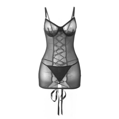 Nuisette transparente avec laçage, noir - Paris Hollywood