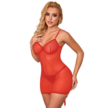 Nuisette transparente avec laçage, rouge - Paris Hollywood