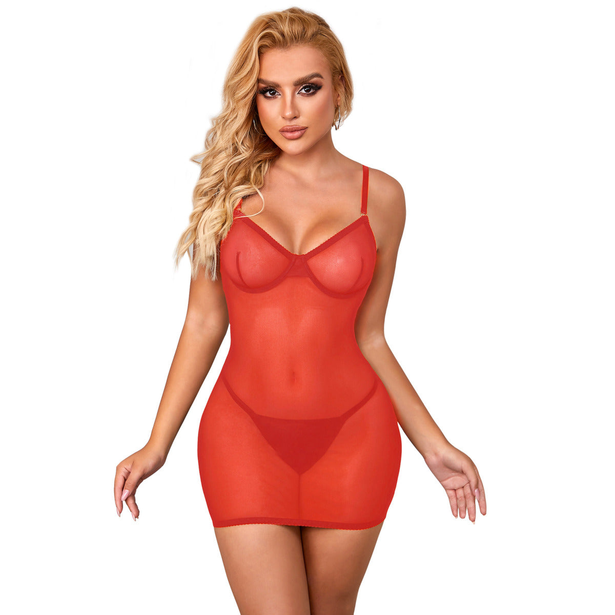 Nuisette transparente avec laçage, rouge - Paris Hollywood