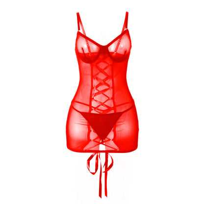 Nuisette transparente avec laçage, rouge - Paris Hollywood