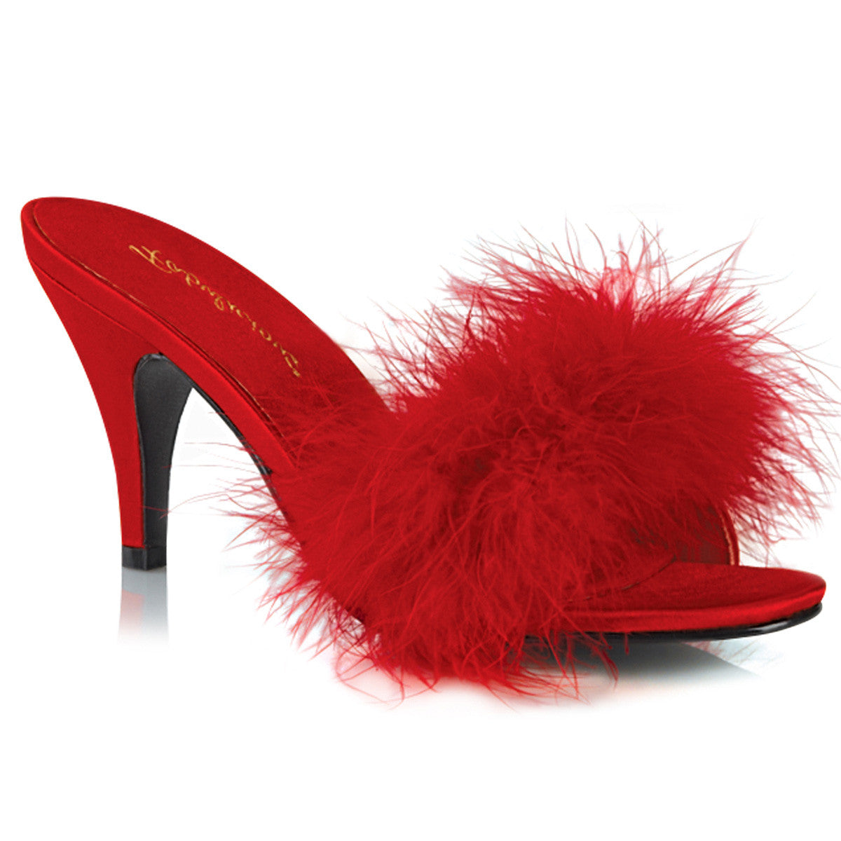 Mules Amour-03, satin rouge - Fabulicious