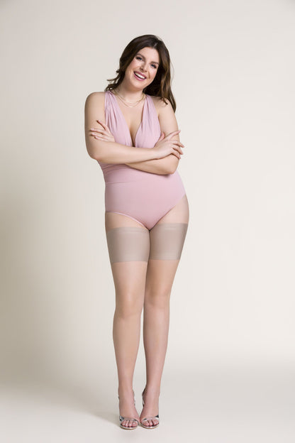Jarretières en dentelle anti-frottement, beige - Gabriella
