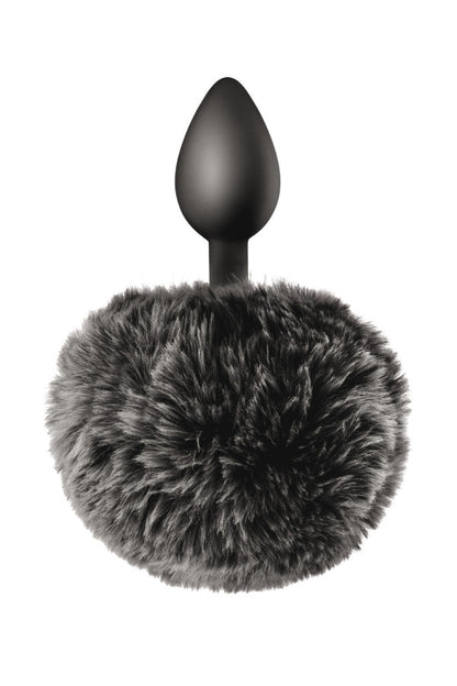 Plug anal avec pompon en fourrure, noir - Sweet Caress