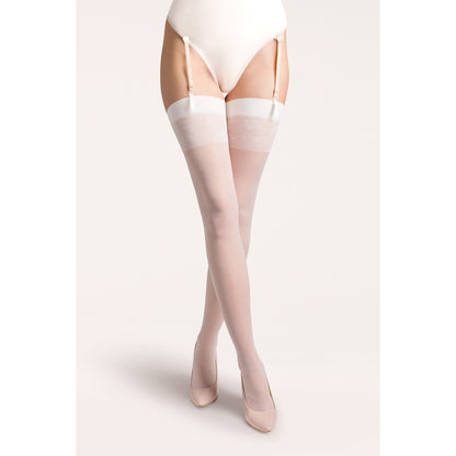 Bas jarretière fleurie pour porte-jarretelles Vanessa, blanc - Gabriella