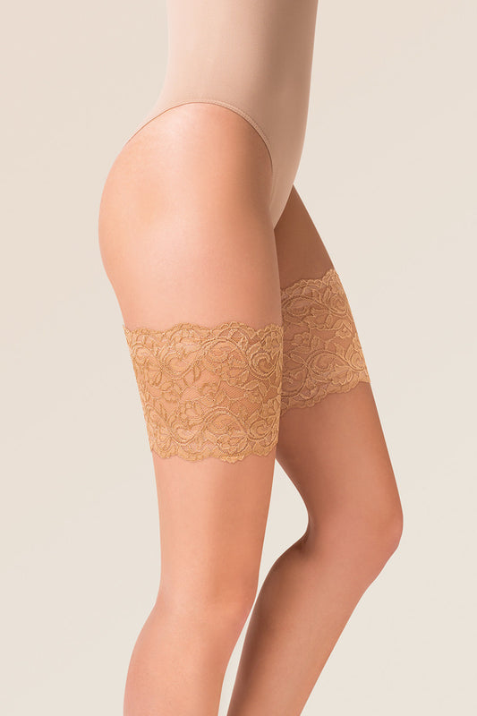 Jarretières fleuries anti-frottement, beige - Gabriella