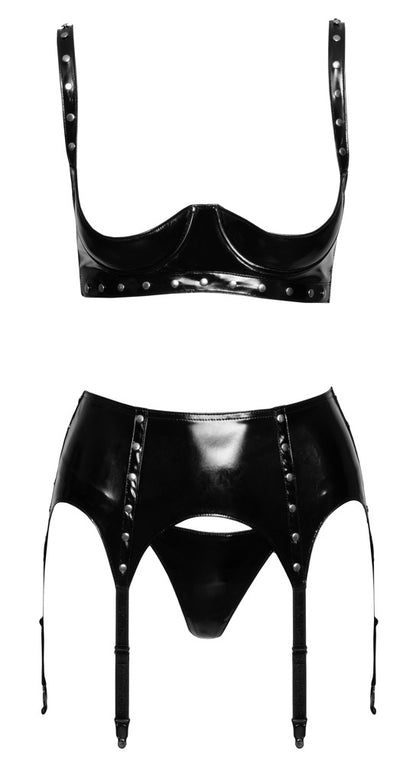 Ensemble de lingerie en vinyle avec rivets, noir - Black Level