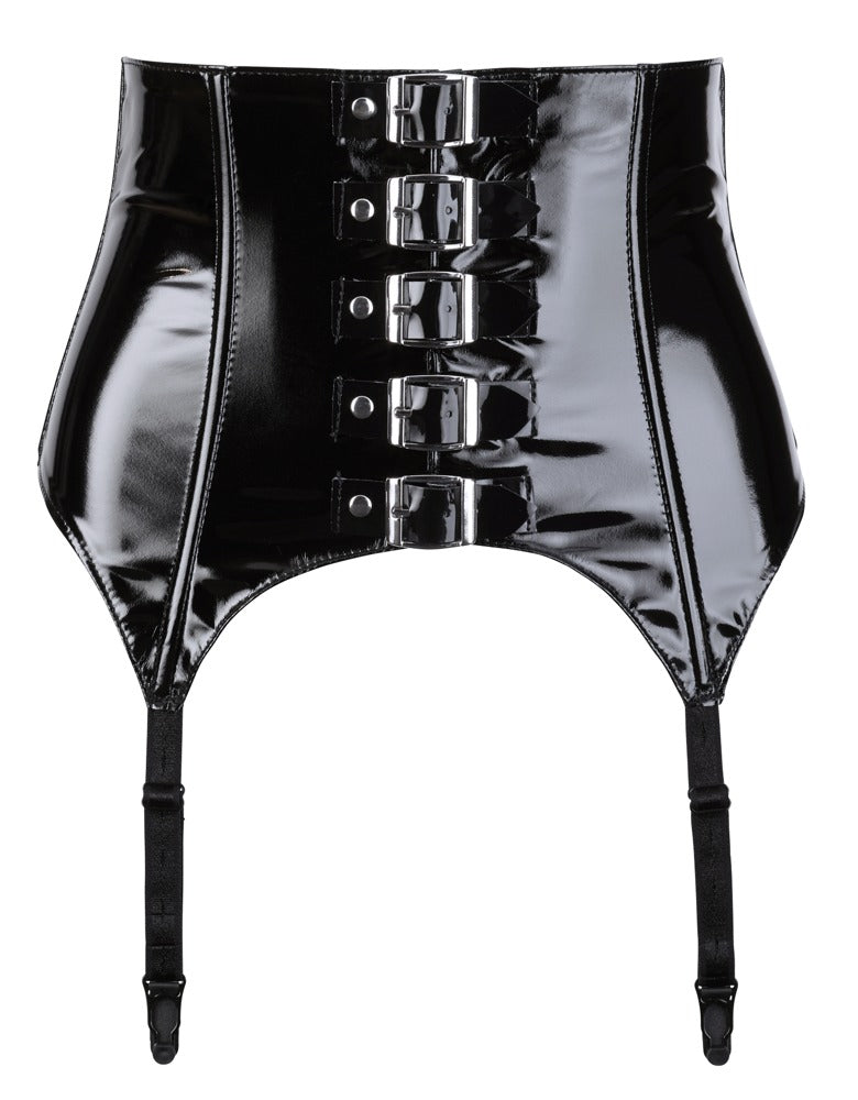 Porte-jarretelles vinyle avec boucles, noir - Black Level