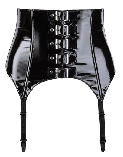 Porte-jarretelles vinyle avec boucles, noir - Black Level