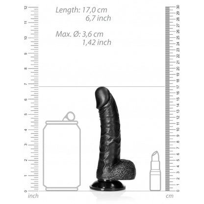 Gode réaliste testicules et ventouse Curved 12,5 cm, noir - RealRock