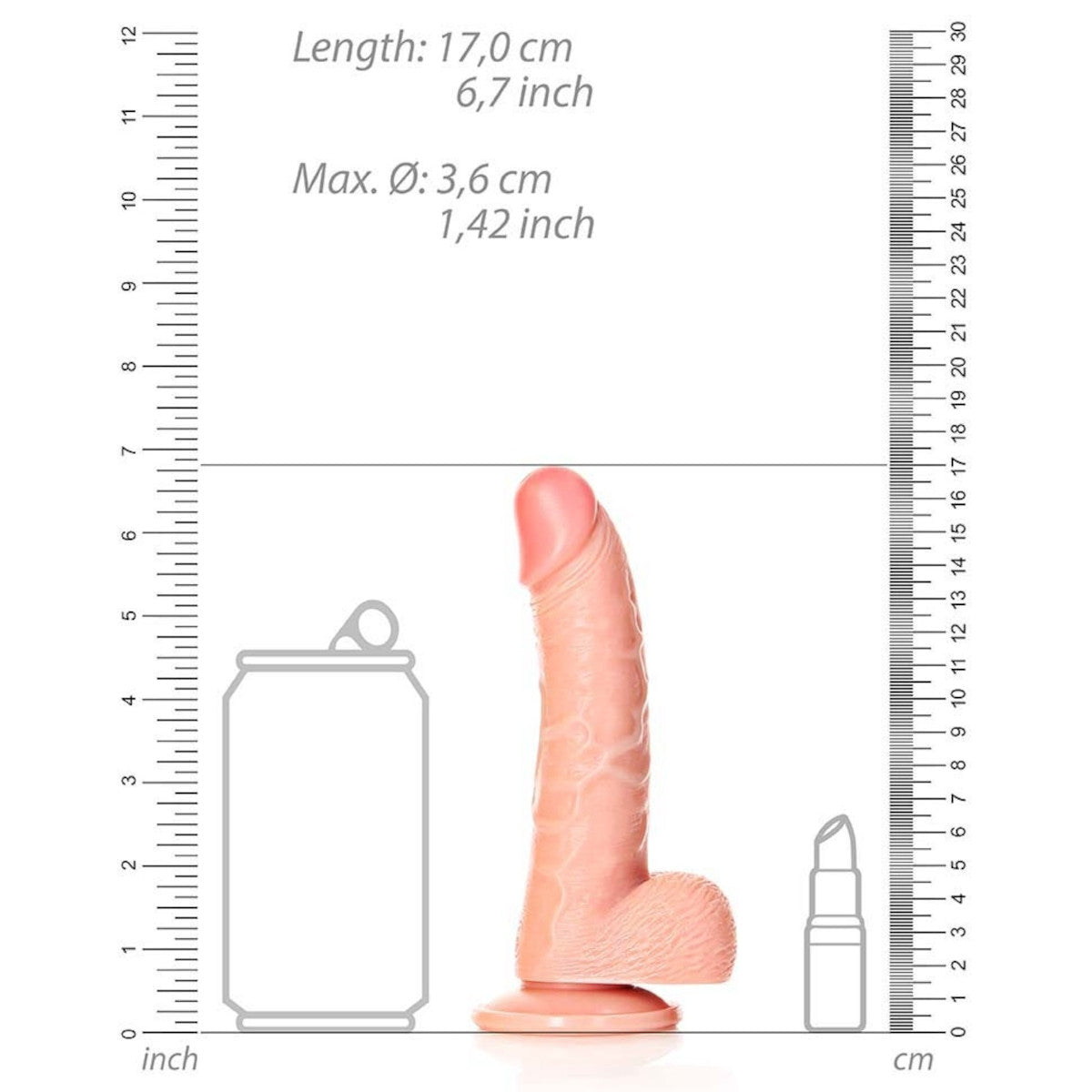 Gode réaliste testicules et ventouse Curved 12,5 cm, chair - RealRock
