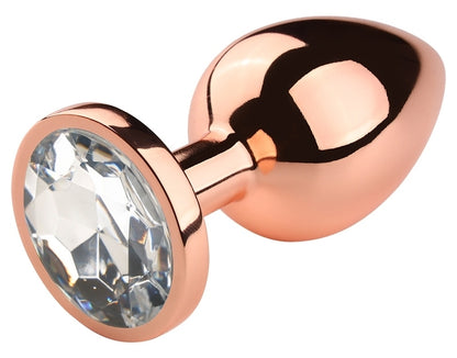 Plug anal bijou transparent PinkyGold taille M, or rose - MyPlayToys