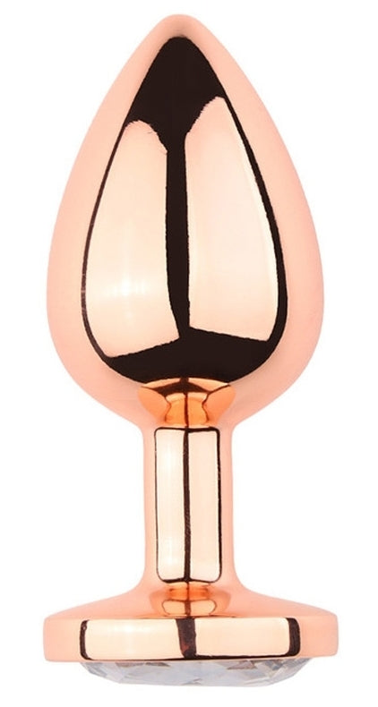 Plug anal bijou transparent PinkyGold taille M, or rose - MyPlayToys