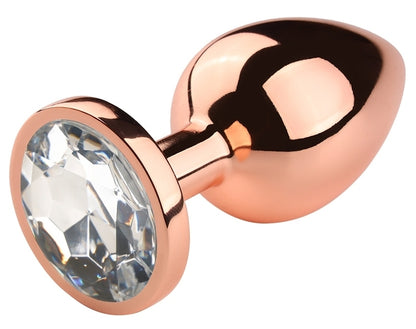 Plug anal bijou transparent PinkyGold taille L, or rose - MyPlayToys