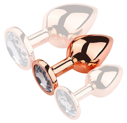 Plug anal bijou transparent PinkyGold taille M, or rose - MyPlayToys