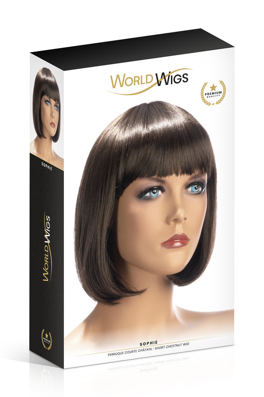 Perruque courte au carré pour travestis Sophie, châtain - World Wigs