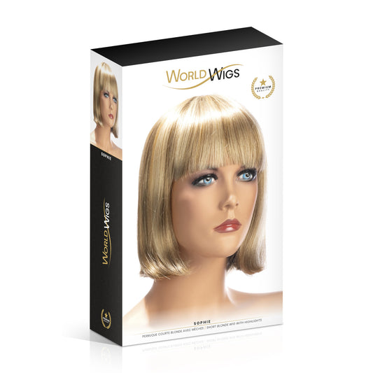 Perruque courte au carré pour travestis Sophie, blond avec mèches - World Wigs