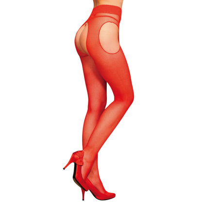 Collants ouverts Morgane, effet jarretelle, rouge - Anne dalès