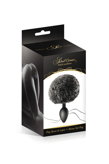 Plug anal avec pompon en fourrure, noir - Sweet Caress