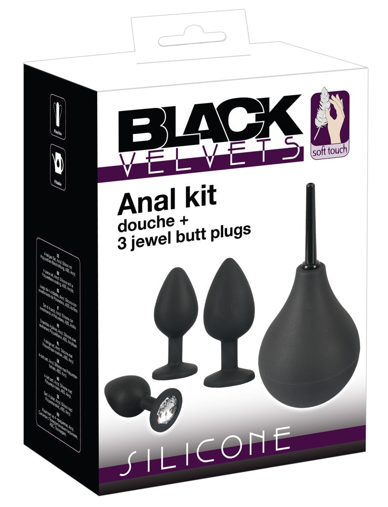 Set de 3 plugs anal en silicone avec poire Velvet Jewel, noir - Black Velvets