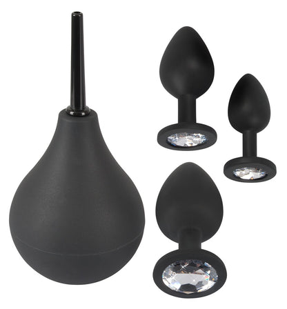 Set de 3 plugs anal en silicone avec poire Velvet Jewel, noir - Black Velvets