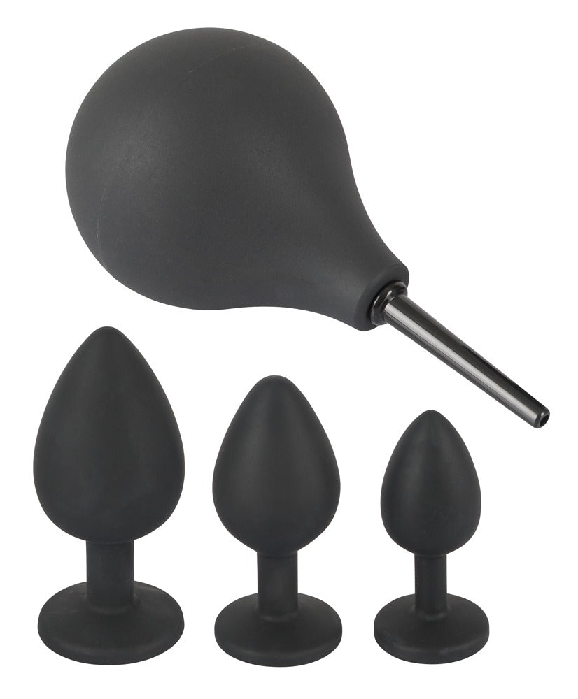 Set de 3 plugs anal en silicone avec poire Velvet Jewel, noir - Black Velvets