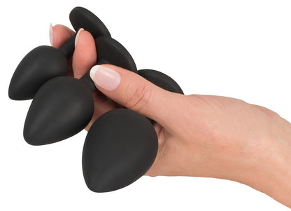 Set de 3 plugs anal en silicone avec poire Velvet Jewel, noir - Black Velvets