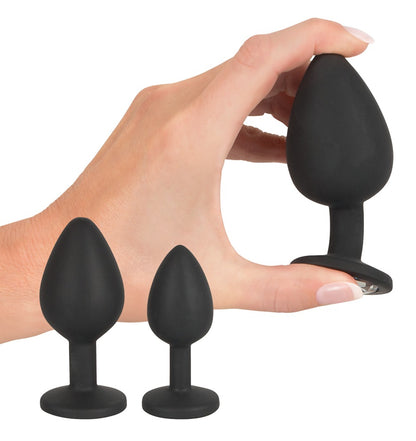 Set de 3 plugs anal en silicone avec poire Velvet Jewel, noir - Black Velvets