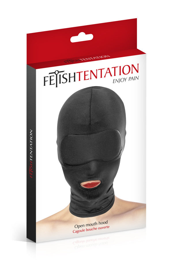 Cagoule extensible ouverture bouche, noir - Fetish Tentation