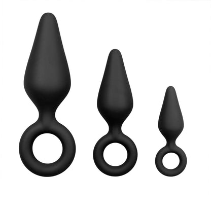 Lot de trois plugs Pointy avec anneau 10 cm x 4,5 cm, noir - Easy Toys
