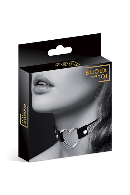 Collier en faux cuir avec strass et cœur - Bijoux pour toi