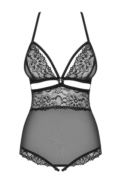 Body ouvert tulle et dentelle, noir - Obsessive